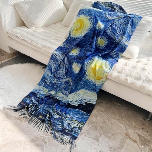 VENVSBEE Reversible Scarf Soft Large Shawl Wrap Blanket Double Sided Art Print Warm Pashmina Stoles Klimt Van Gogh Gifts