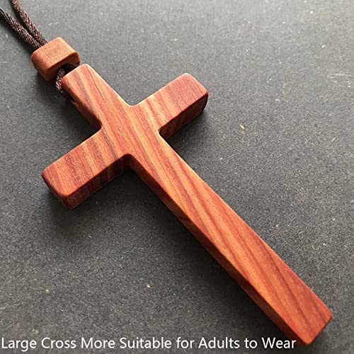 Natural Wooden Cross Pendant Necklaces for Women Men Sandalwood Handcrafted Gift Wood Hang from Car Rearview Mirror Pendan...
