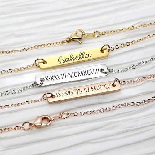 Name Bar Jewelry special Custom Engraved Bar Necklace Personalized Name Date GPS Coordinates Handcrafted Gift for Wedding ...
