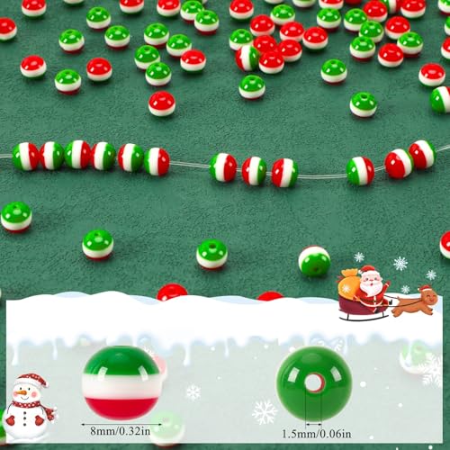 UPINS 500Pcs Resin Christmas Stripe Beads, Xmas Holiday Party Decoration Necklace Bracelets Earrings DIY Ornament Kit