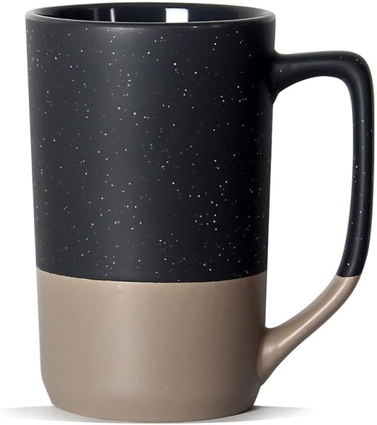 SHOWFULL 16 OZ Large Coffee Mug, Two Color Combination Big Ceramic Tea Cup with Square Handle with White Speckled for Men ...