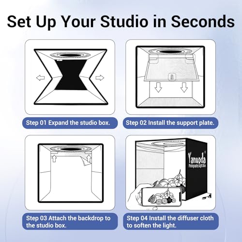 Photo Studio Light Box, Dimmable Shooting Tent Kit - 12"x12"x12" Foldable Lightbox with 120 LED (CRI 97), 6 Backdrops, 3 L...