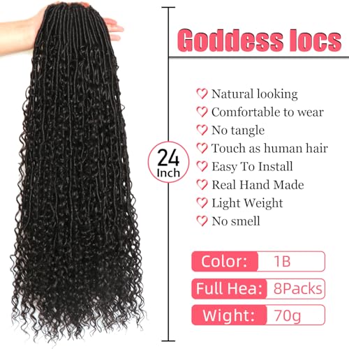 Goddess Locs Crochet Hair-24 Inch 8 Packs Boho Faux Locs Crochet Hair for Black Women Pre Looped Soft Locs with Curly Ends...