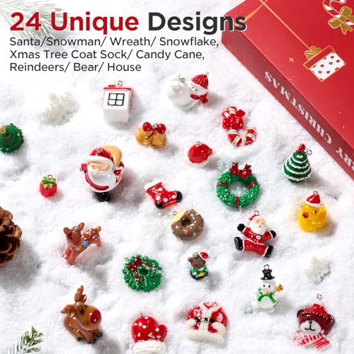 Mini Christmas Ornaments, Sooez Set of 24 Cute Miniature Resin Christmas Tree Ornament Figures Advent Calendar Fillers, Du...