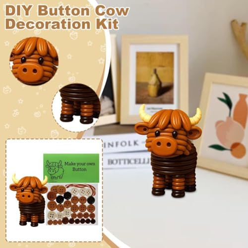 Cielo Meraviglioso DIY Button Highland Cow Craft Kit, Christmas Button Ornament Making Kit for Beginners, Handmade Stacked...