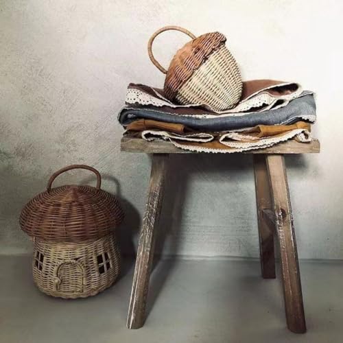 Partslety Acorn Basket With Lid Storage Basket Hand Bag Rattan Acorn Storage Basket Organizer Cute Handcrafted Gift Decora...