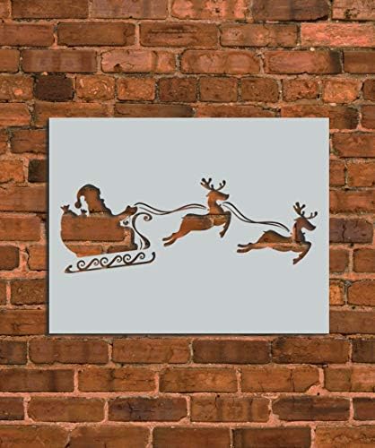 Santa Sleigh with Reindeers Stencil Template - Reusable Stencil - INNOVO Stencils (5.75" x 6")