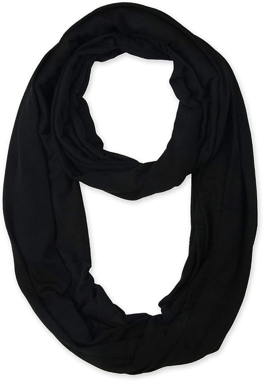 corciova Black Soft Girl Women Infinity Wrap Scarf Stretchy Jersey Knit Sleep Head Circle Scarf Continuous Loop Light Weight
