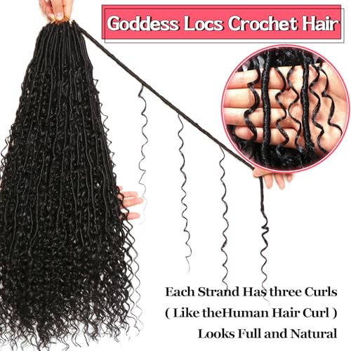 Goddess Locs Crochet Hair-24 Inch 8 Packs Boho Faux Locs Crochet Hair for Black Women Pre Looped Soft Locs with Curly Ends...