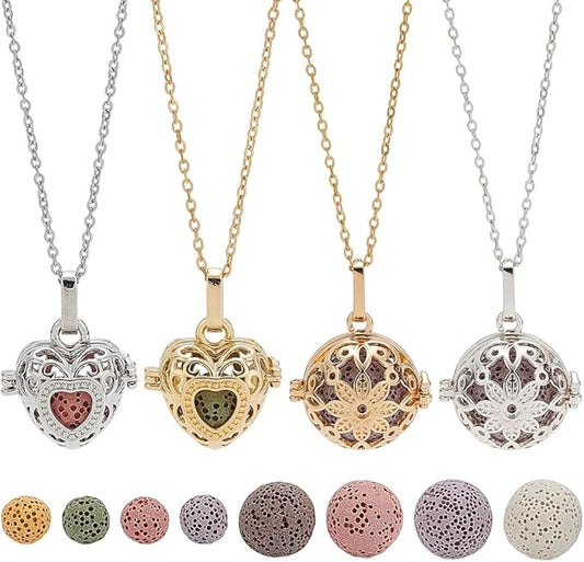 CRAFTYMELODY Aromatherapy Essential Oil Diffuser DIY Necklaces Making Kit 4Pcs Necklace Brass Diffuser Locket Pendants wit...