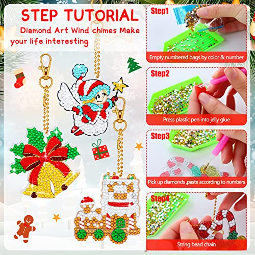 Tudomro 45 Pieces Christmas Diamond Painting Keychains Diamond Art Ornaments Key Chain Resin DIY Diamond Painting Key Ring...