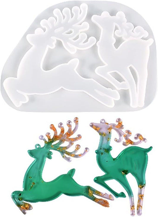 Christmas Resin Molds, Elk Reindeer Christmas Ornament Siliocne Moulds, Xmas Silicone Mold for Resin Casting, Deer Pendant...