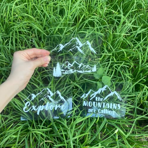 (4PCs) Mountain Adventure Decal Set White UV DTF Decal Waterproof Durable Easy to Apply Explore Mountains Landscape Nature...