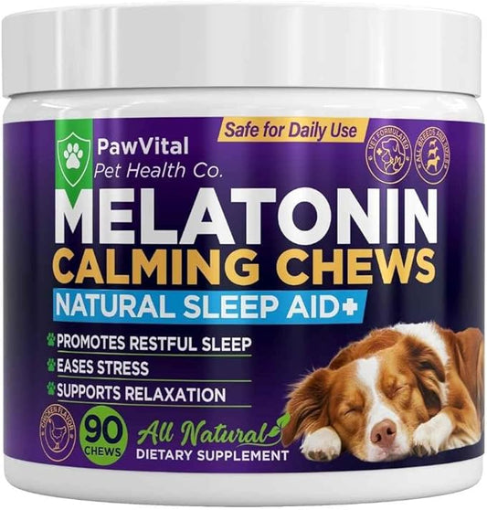 Melatonin Calming Chews for Dogs – Natural Sleep Aid & Anxiety Relief – Dog Calming Treats with Chamomile, Valerian Root, ...