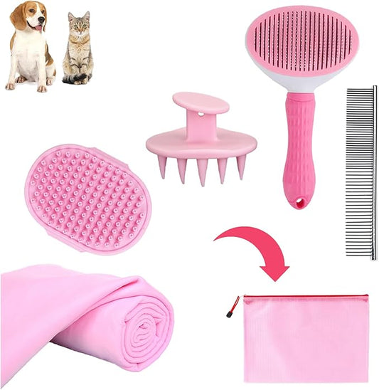 Dog Bath Brush Bathing Kit 5PCS - Pet Washing Brush, Dog Brush for Shorted Haired Dogs, Dog Scrubber for Bath, Scalp Scrub...