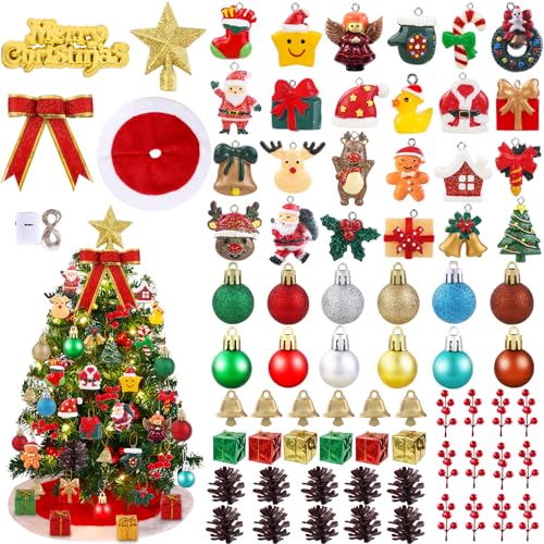 Celltestria 75Pcs Mini Christmas Tree Decorations kit Tiny Xmas Ornaments Miniature Resin Hanging Ornaments Small Tree Ski...