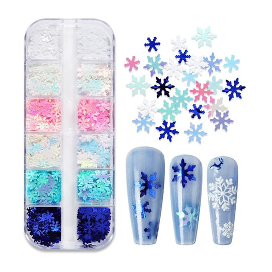 Snowflakes Nail Glitter Sequins 3D Holographic Christmas Nail Art Flakes White Pink Blue Snow Sequins Winter Nail Supplies...