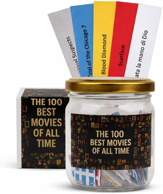 MEYA 100 Best Movies Ever Jar | Must-Have Films for Movie Lovers | Handcrafted Gift with Surprise Character Keychain for F...