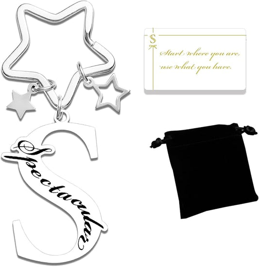 Qunrwe Stainless Steel Initial Letter A-Z Keychain,Inspirational Gifts for Women Men Friends Daughter Son Sister Dad Mom