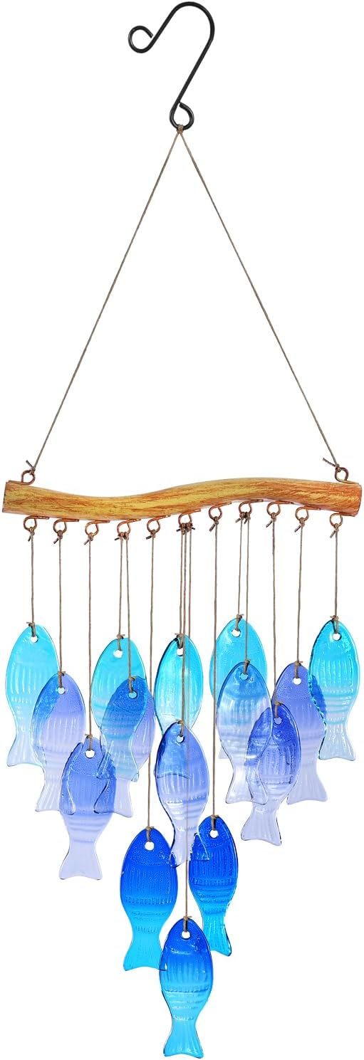 Glass Fish Wind Chimes for Outdoor Patio & Front Yard Decor, Small Unique Suncatcher Windchimes, Handcrafted Gifts for Wom...