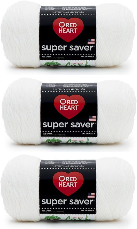 Red Heart Super Saver White Yarn - 3 Pack of 198g/7oz - Acrylic - 4 Medium (Worsted) - 364 Yards - Knitting/Crochet