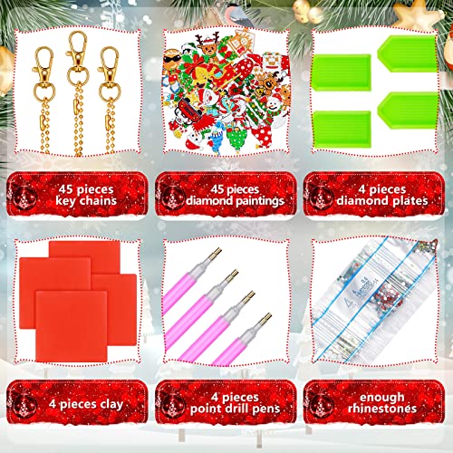 Tudomro 45 Pieces Christmas Diamond Painting Keychains Diamond Art Ornaments Key Chain Resin DIY Diamond Painting Key Ring...