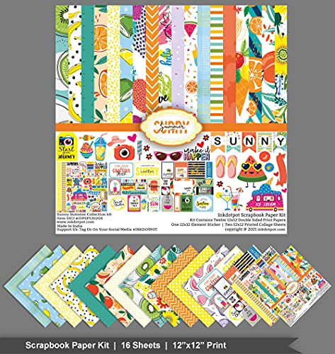 Inkdotpot Summer Fruit Theme Collection Double-Sided Scrapbook Paper Kit Cardstock 12"x12" Card Making Paper Pack with Sti...