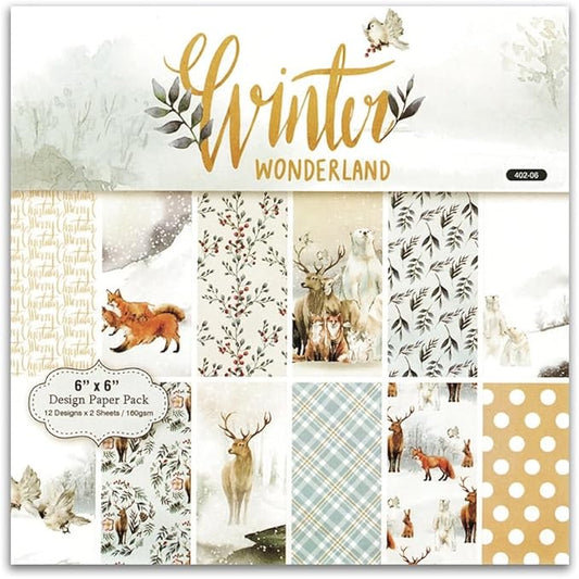 DESEACO Winter Woodland Scrapbook Paper Pad 6x6 Inch – 24 Sheets (12 Double-Sided Designs) | Deer, Fox, Polar Bear, Plaid...