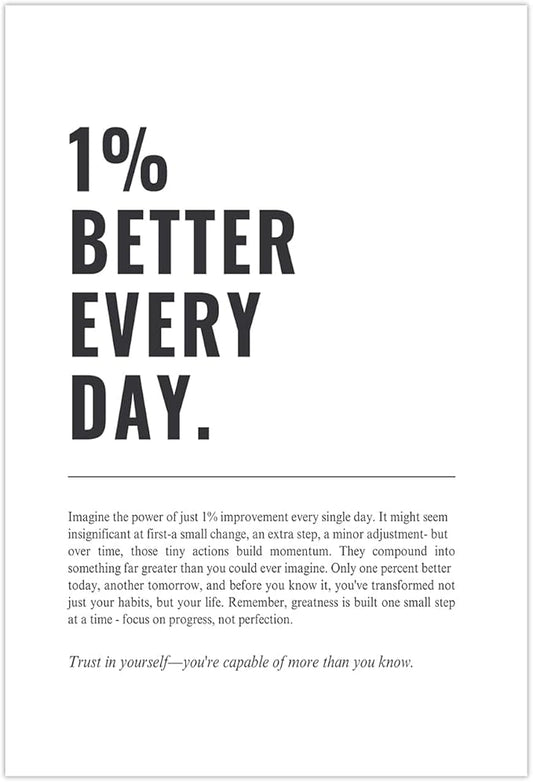 1% Better Every Day Motivational Wall Art Growth Mindset Self Improvement Quote Poster Minimalist Inspirational Wall Decor...