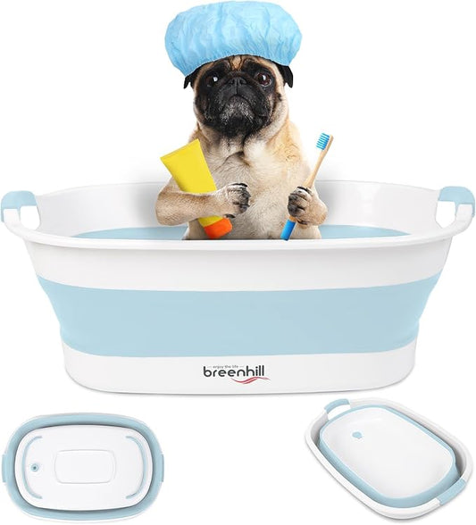 BREENHILL Collapsible Dog Bath Tub for Small Dogs & Cats, Portable Puppy Bath Tub with Water Drain Plug, Space Saving Fold...