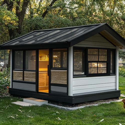 1 Pack Black Shed Window 12" x 18" Flush Mount Window with Tempered Glass and Fiberglass Screen for Chicken Coop Sheds Bar...