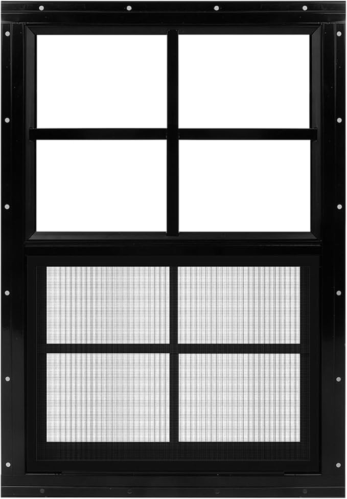 1 Pack Black Shed Window 12" x 18" Flush Mount Window with Tempered Glass and Fiberglass Screen for Chicken Coop Sheds Bar...