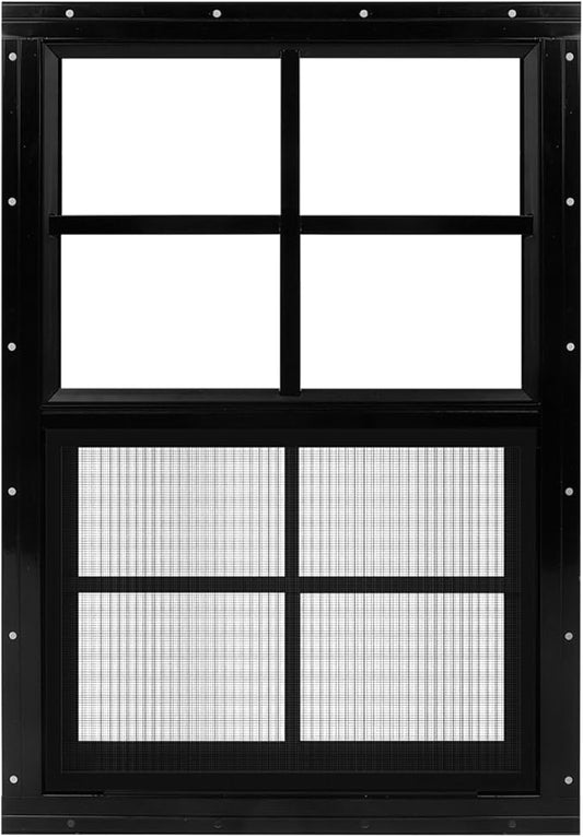 1 Pack Black Shed Window 12" x 18" Flush Mount Window with Tempered Glass and Fiberglass Screen for Chicken Coop Sheds Bar...