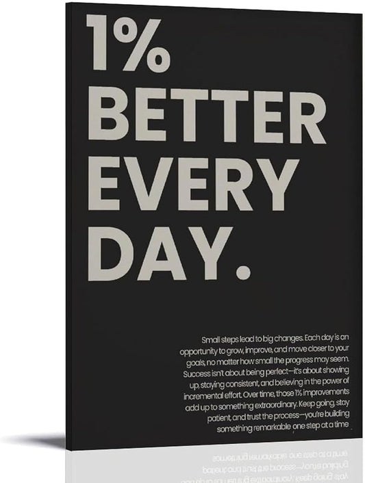 1% Better Every Day Print Motivational Poster Inspirational Soft Black And Light Beige Canvas Art Posters for Room Aesthet...