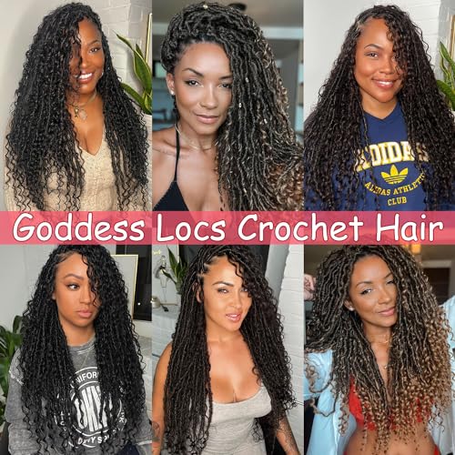 Goddess Locs Crochet Hair-24 Inch 8 Packs Boho Faux Locs Crochet Hair for Black Women Pre Looped Soft Locs with Curly Ends...
