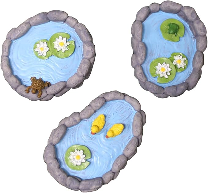 Whlo4U 3 Pcs Duck Pond Frog Pond Turtle Pond Set- Miniature Mini Resin Ornaments Kit - Fairy Garden Accessories - Micro La...