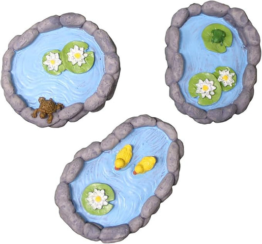 Whlo4U 3 Pcs Duck Pond Frog Pond Turtle Pond Set- Miniature Mini Resin Ornaments Kit - Fairy Garden Accessories - Micro La...