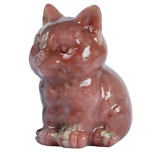 1.6 Inch Crystal Cat Statues, Plum Blossom Tourmaline Crystal Cat Figurines, Healing Crystal Kitty Figurine Decor, Cute Lu...