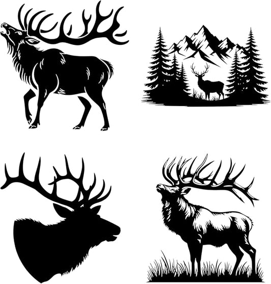 (4 Pcs) Deer Elk Silhouette Black Vinyl Decal Sticker Set Wildlife Hunting Nature Forest Mountain Design Car Truck Bumper ...