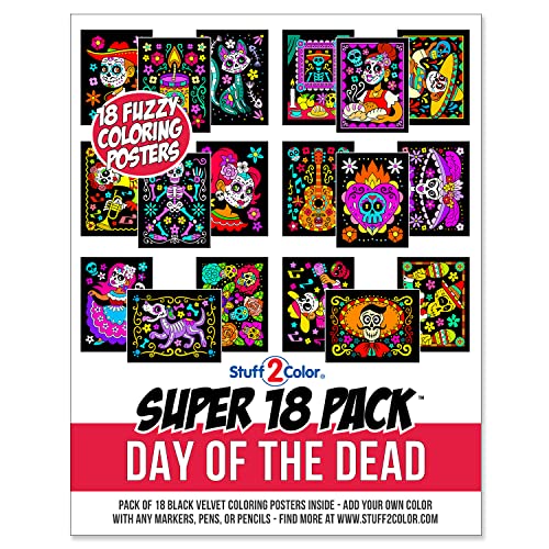 Super Pack of 18 Fuzzy Velvet Coloring Posters (Kids Themed - Day of the Dead) - Halloween and Dia de Los Muertos Coloring...