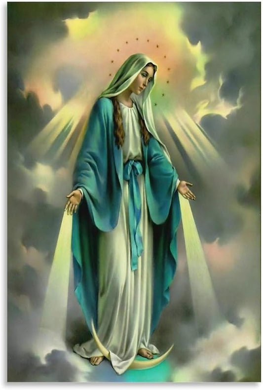 Vintage Virgin Mary Framed Canvas, Christian Poster, Inspirational Catholic Picture Canvas Wall Art Prints for Wall Decor ...