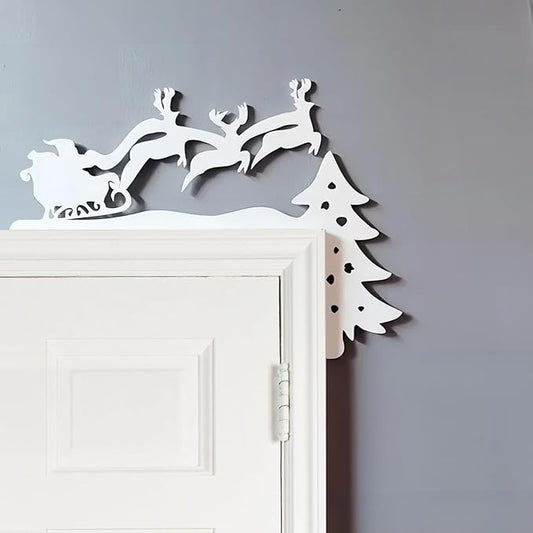 2024 Christmas Door Topper Holiday Home Decor Funny Snowman Santa Claus Top Door Frame Corner Sign Decorations, Windows Wa...