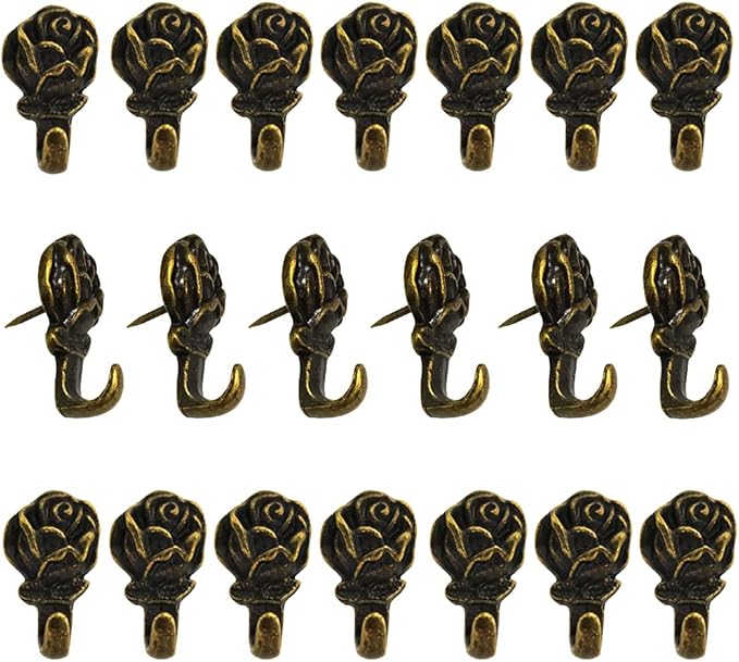 Rose Push Pins Hanger 20 Pcs Antique Flower Drawing Pin Bronze Decorative Thumbtack for Hanging Photo Frame Poster Calenda...