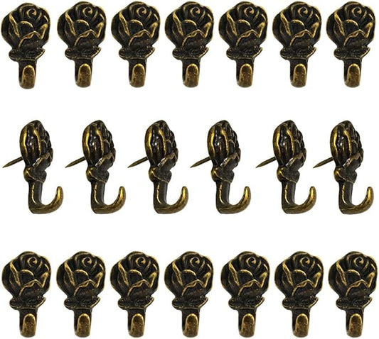 Rose Push Pins Hanger 20 Pcs Antique Flower Drawing Pin Bronze Decorative Thumbtack for Hanging Photo Frame Poster Calenda...