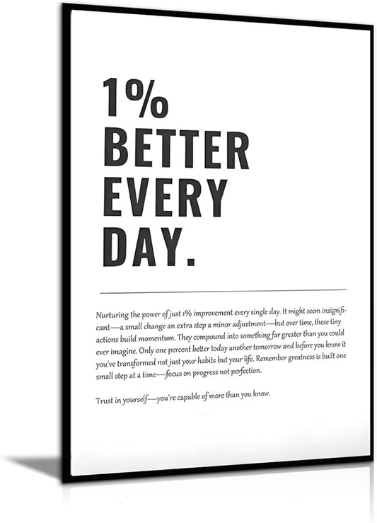 1% Better Every Day Motivational canvas Wall Art Inspirational Wall decoration pictures Growth Mindset Self Improvement Qu...