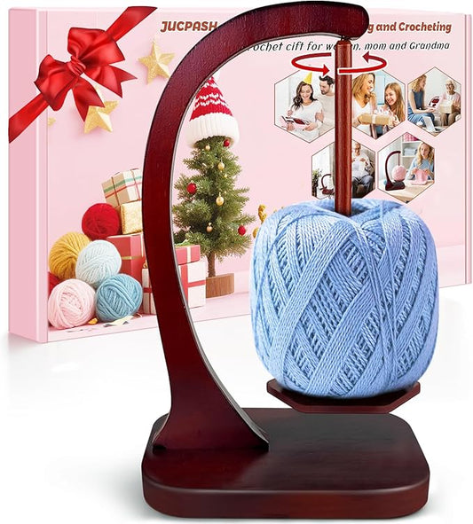 JUCPASH Yarn Holder for Crocheting and Knitting, Wooden Yarn Spinner with Magnetic Rotating Mechanism and Anti-Slip Pads, ...