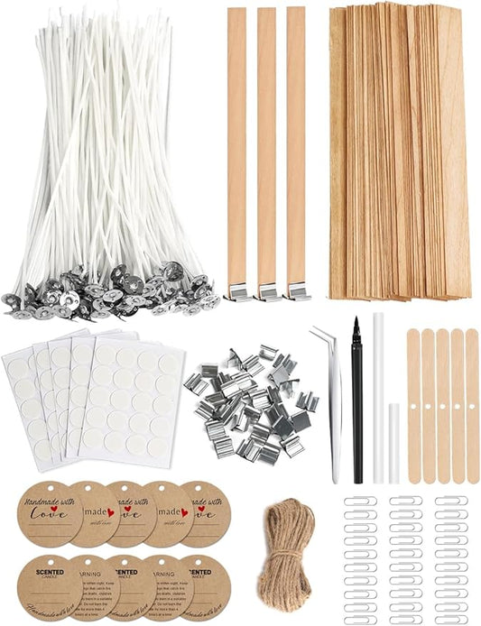 Multiwins 130 Pcs Candle Wicks for Candle Making Kit: 100 Cotton & 30 Wood Wicks with Complete Tool Set (Wick Holders, Wic...
