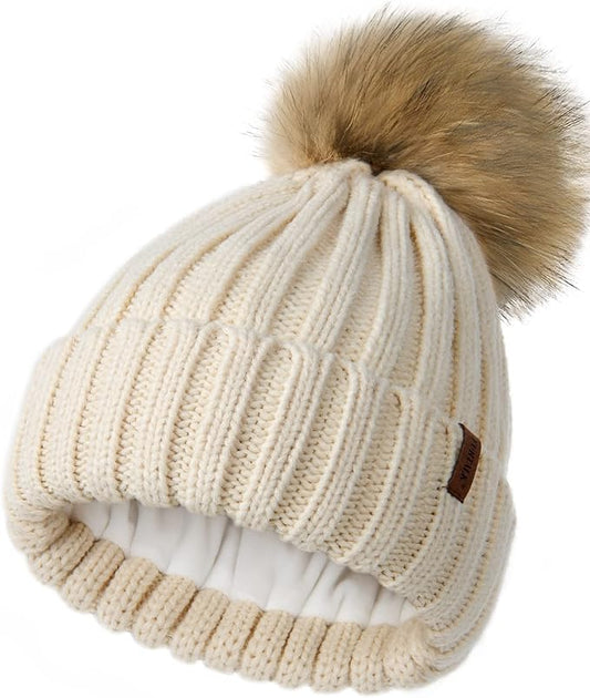 FURTALK Winter Beanie Hats for Women Fleece Lined Pom Pom Knitted Warm Beanie Caps