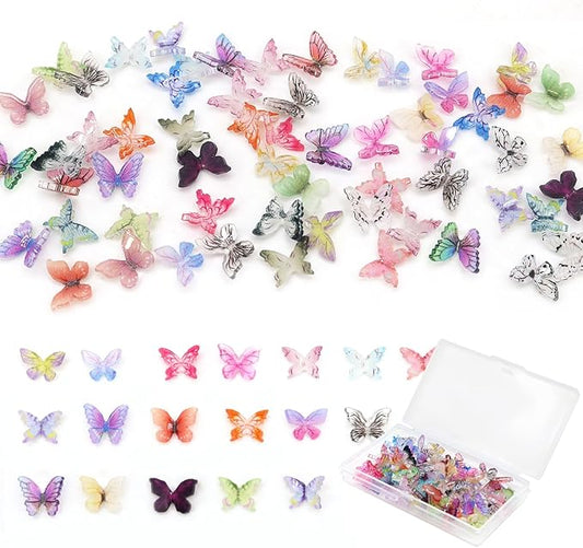QUPIVA 60Pcs Mini Resin Butterflies, Miniature Dollhouse Accessories Tiny Butterflies for Crafts, Mini Resin Animals Figur...