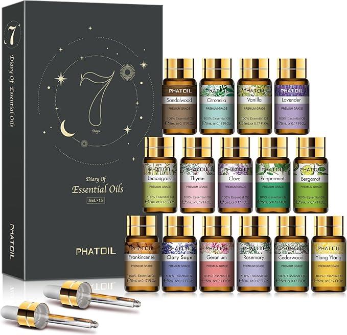 PHATOIL 15PCS Essential Oils Set - 5ml/0.17fl.oz Premium Quality Essential Oils for Diffusers, DIY Soap Candle Making, Gif...